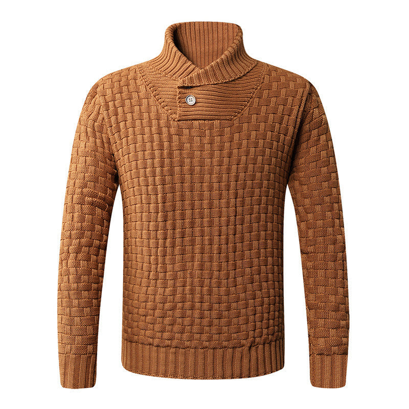 Street Wave Mens Knit Pullover With Modern Mock Neck Button Details Textured Cable Pattern Comfort