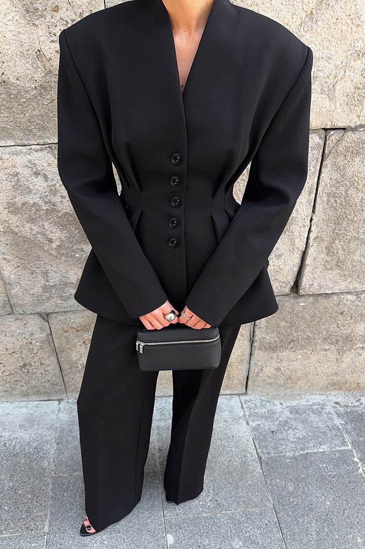 Street-wave Women's Tailored Suit And Pants Set With Structured Silhouette For Professional Office Look