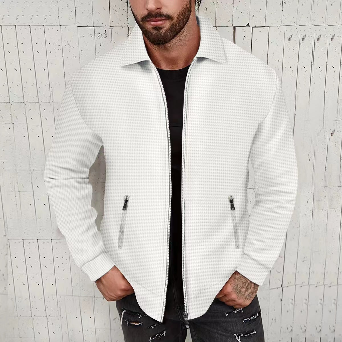 Street-Wave Men's Casual Zip Jacket With Structured Design And Handy Pockets For Everyday Wear