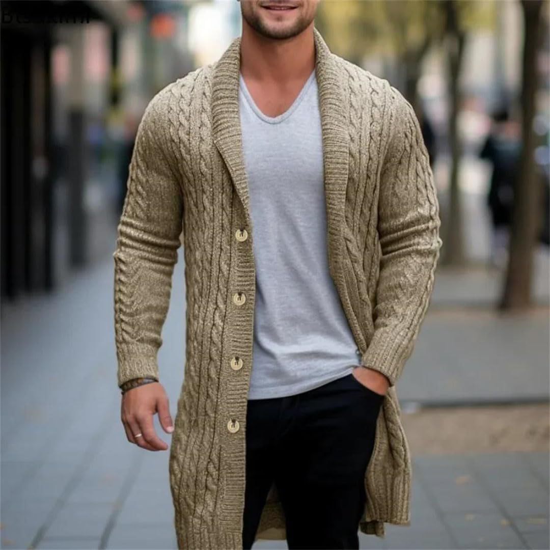 Men Cable Knit Cardigan Open Front With Button Details Streetwave Premium Cozy Everyday
