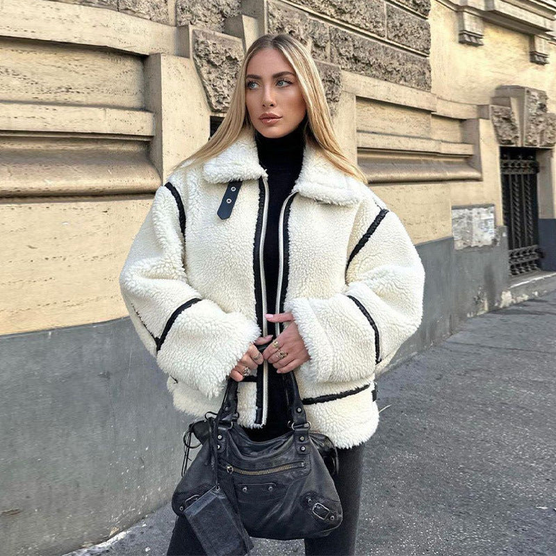 Street Wave Womens Fleece Jacket With High Collar Cozy Warmth And Modern Style For Outdoors And Everyday Wear
