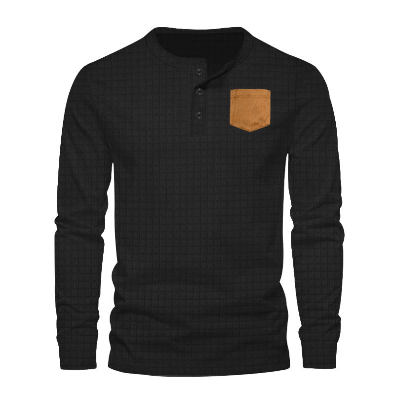 Mens Long Sleeve Shirt With Structured Grid Design Pocket Street-Wave Premium Cotton For Everyday Casual