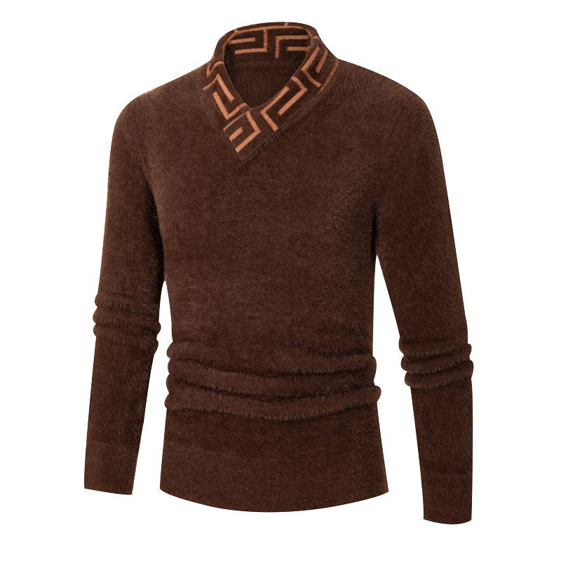 Mens Wool Sweater With Stand Collar Streetwave Cozy Structured Knit For Him Everyday Comfort
