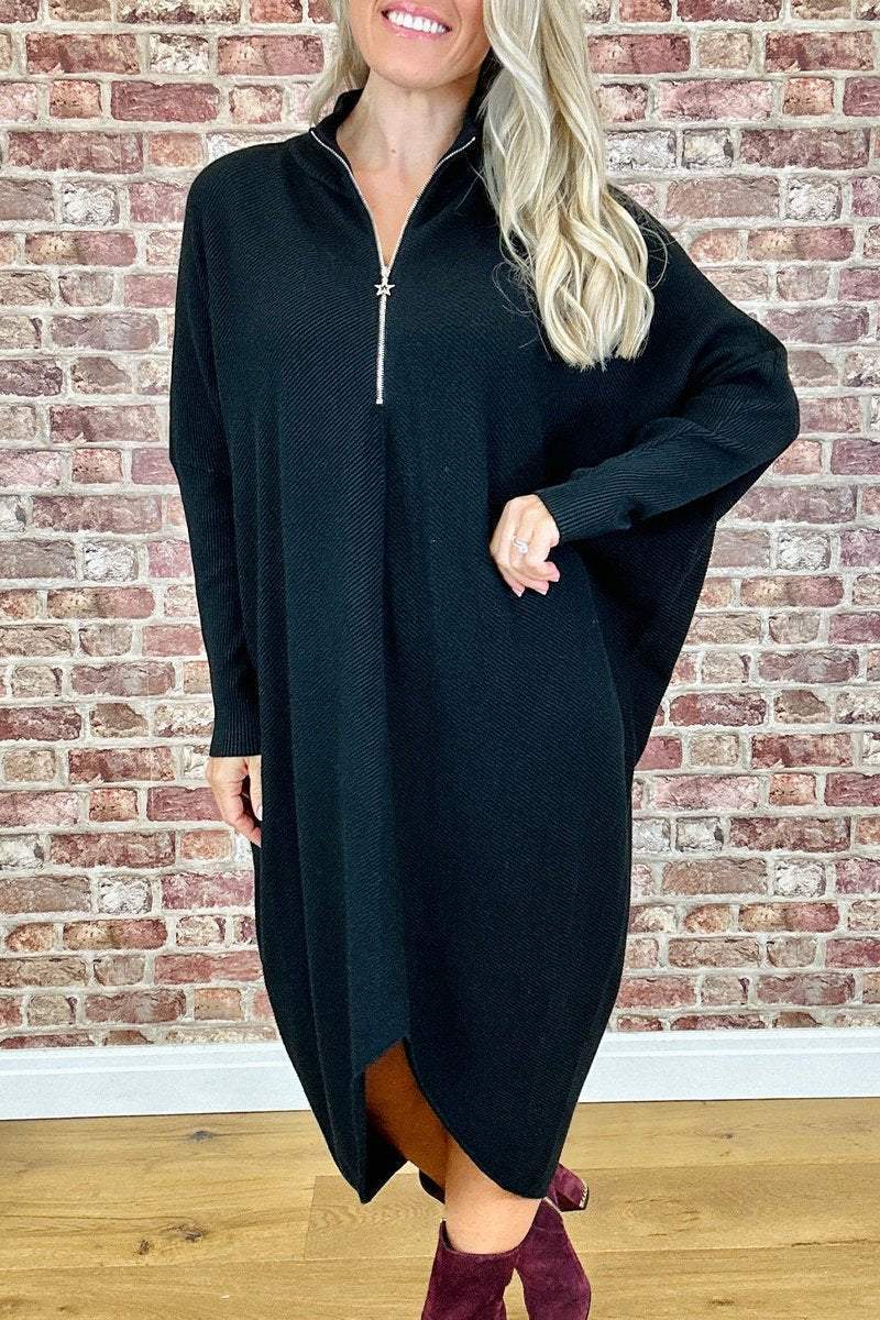 Street-wave Womens Oversized Knit Dress Zip Front Cozy Versatile Elegant for Everyday Wear