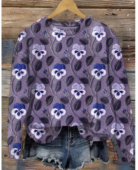 Street-Wave Floral Sweater for Women Cozy Knit With Bold Flower Pattern Versatile Chic Pullover