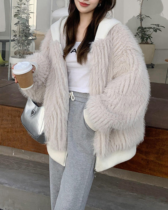 Street-Wave Faux Fox Fur Hooded Jacket For Women Warmth