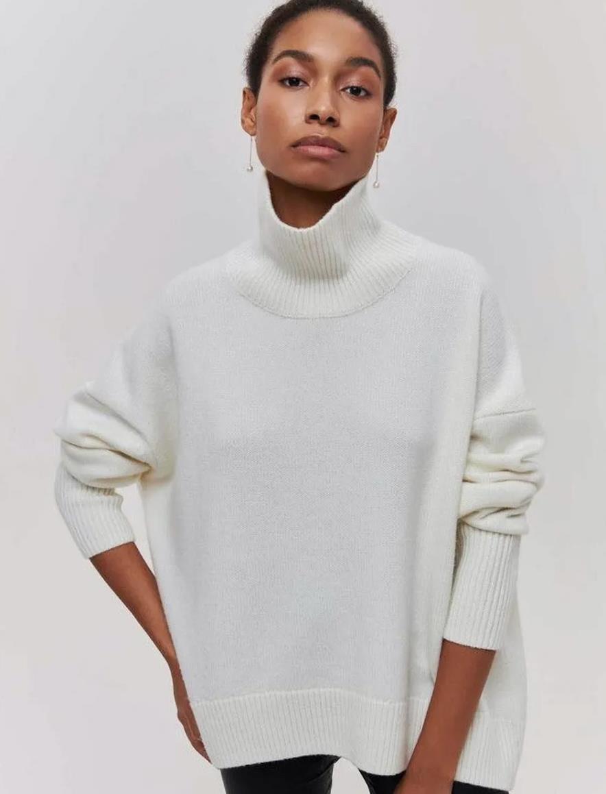 Street-wave Women's Cozy Turtleneck Sweater With Breathable Cotton And Relaxed Fit