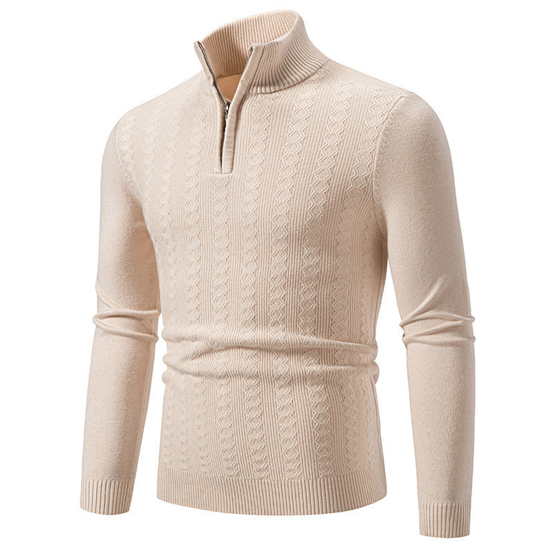 Street-Wave Men's Stand Collar Zip Knit Pullover for Cold Days with Premium Comfort and Versatility