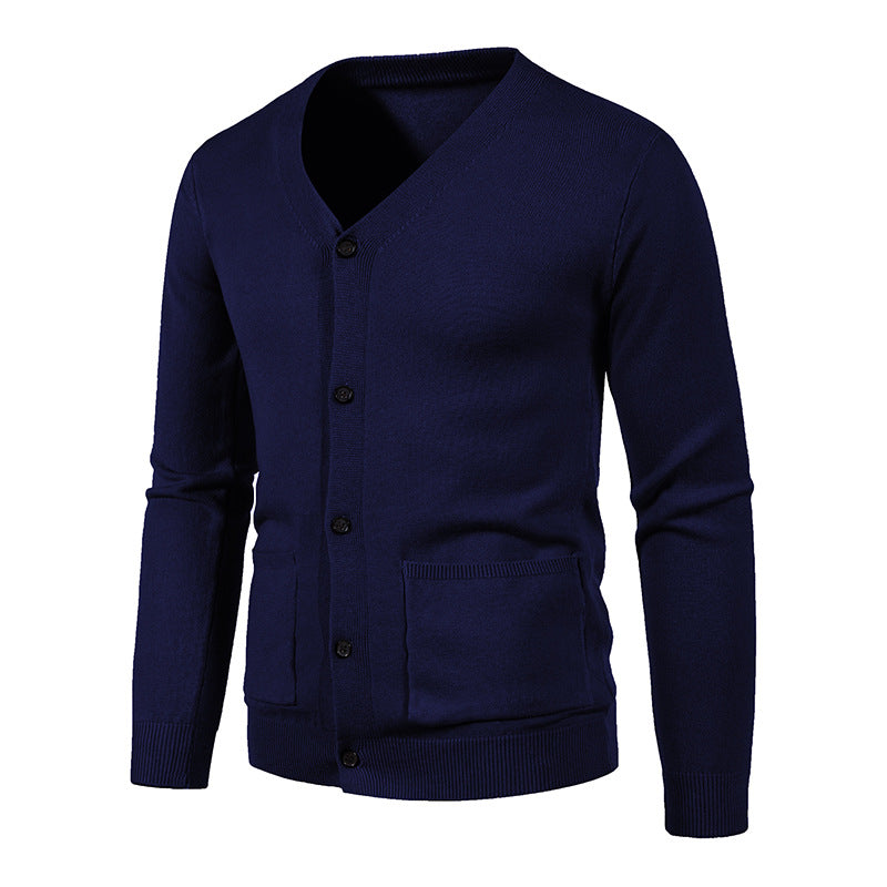 Street-wave Men's V-Neck Cardigan With Practical Pockets Soft Wool Cozy Fit For Everyday Wardrobe