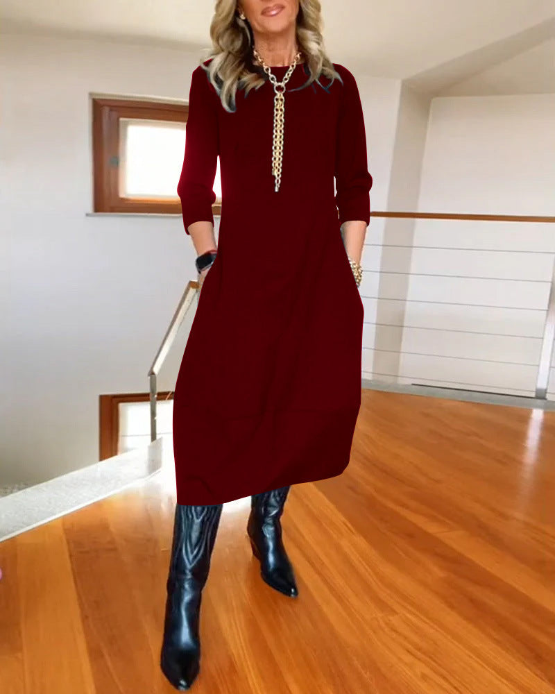 Women's Midi Dress with Side Slit and Fitted Design