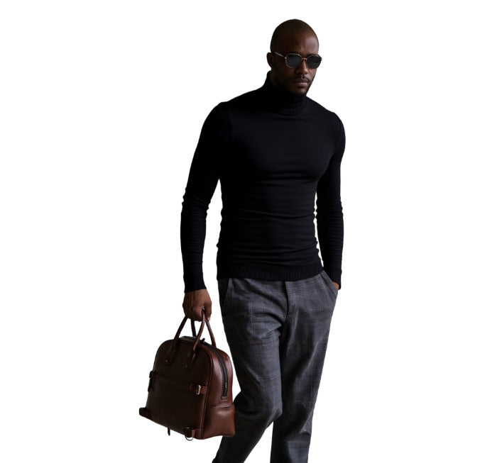 Street-wave Men's Turtleneck Sweater With Fine Knit Texture