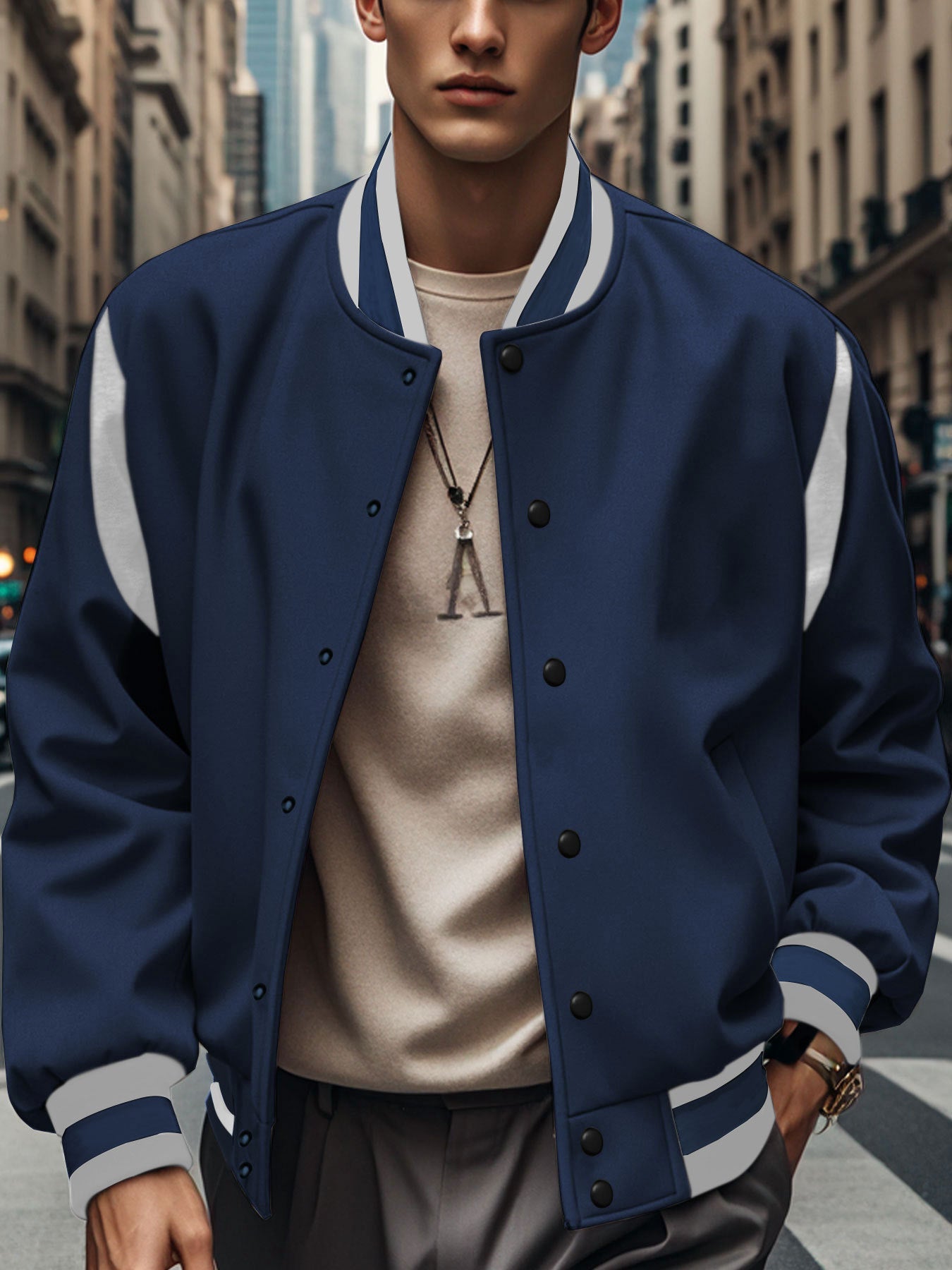 Men's Bomber Jacket With Contrasting Sleeves Street-wave Urban Streetwear Essential For Men