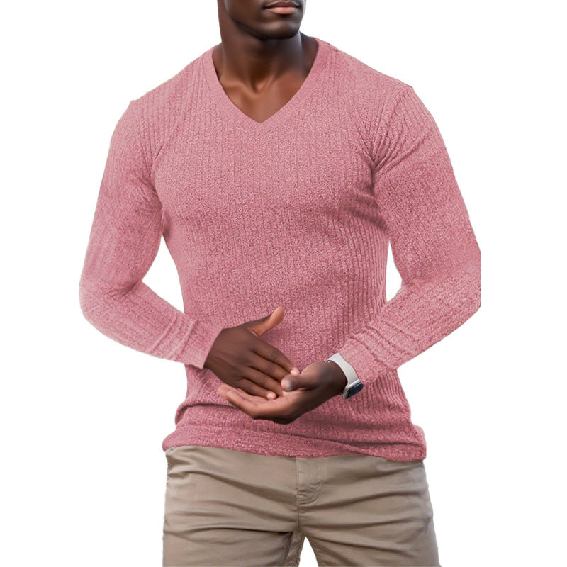 Street-Wave Mens Elegant V Neck Knit Sweater In Structured Knit Fabric For Smart Casual
