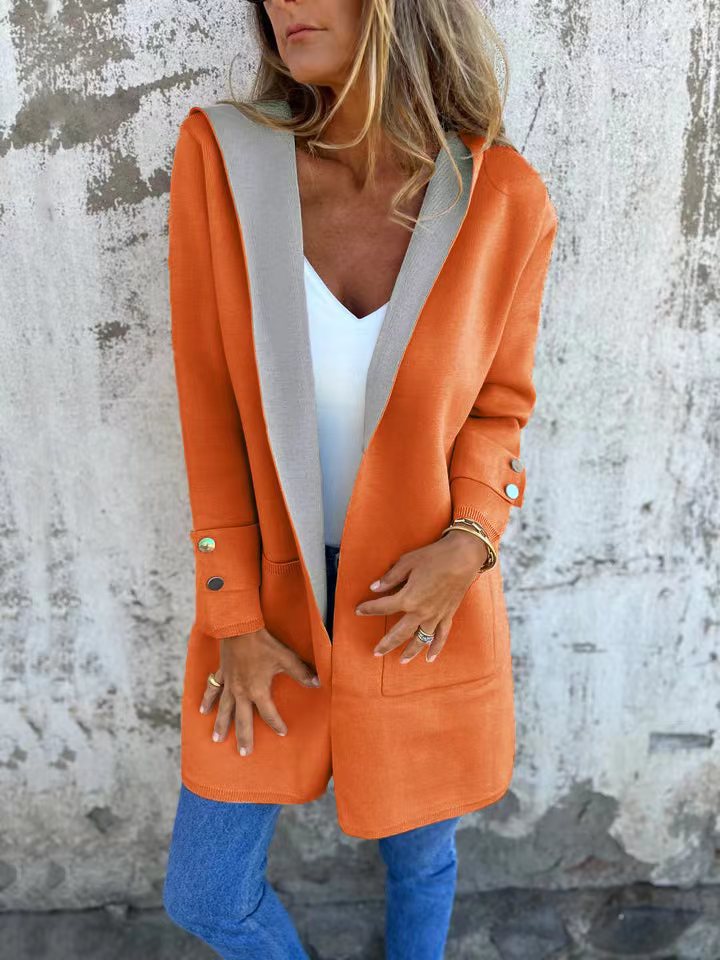 Street-Wave Womens Fashion Long Coat With Generous Hood And Practical Pockets For Women