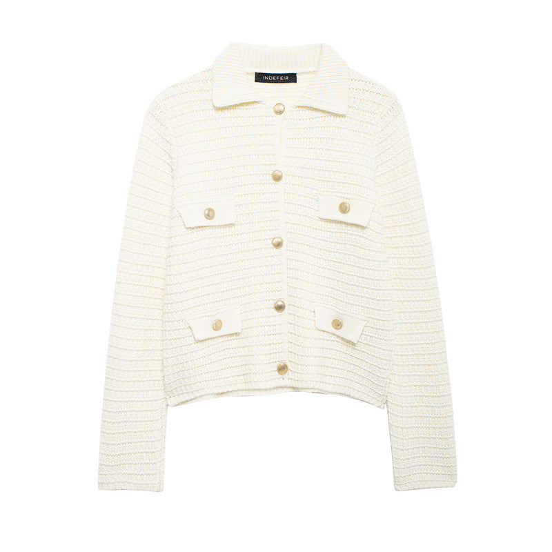 Street Wave Womens Elegant Short Knit Cardigan With Button Details And Patch Pockets For Women