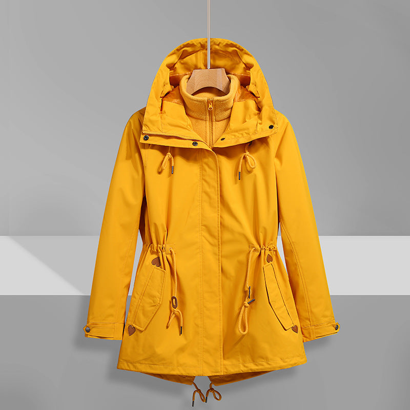 Street-Wave Waterproof Transitional Jacket for Women with Adjustable Hood and Practical Pockets