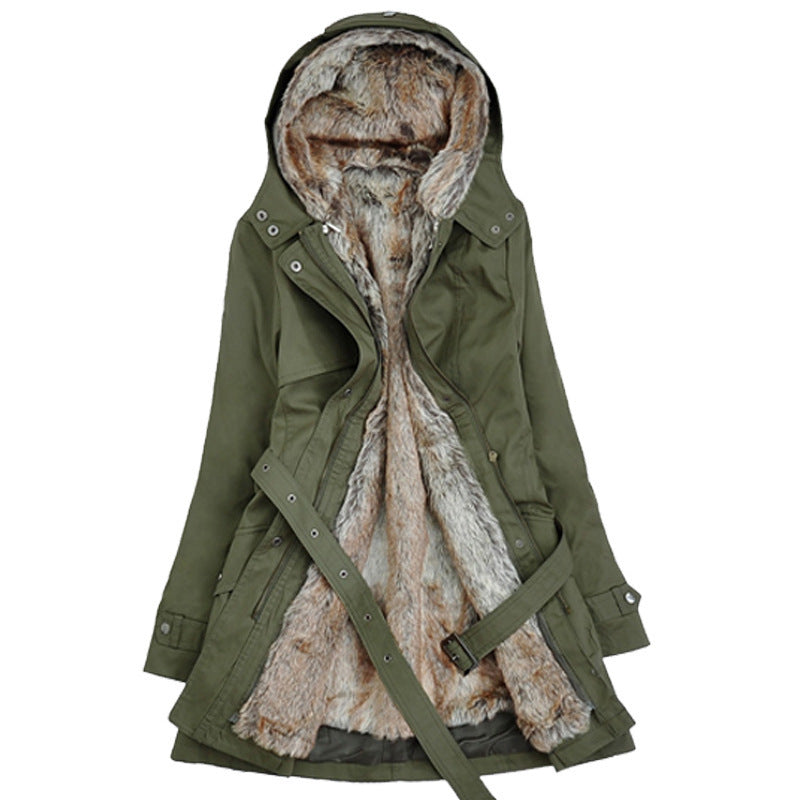 Street-Wave Women's Warm Lined Outdoor Hooded Jacket With Faux Fur Interior for Cold Weather