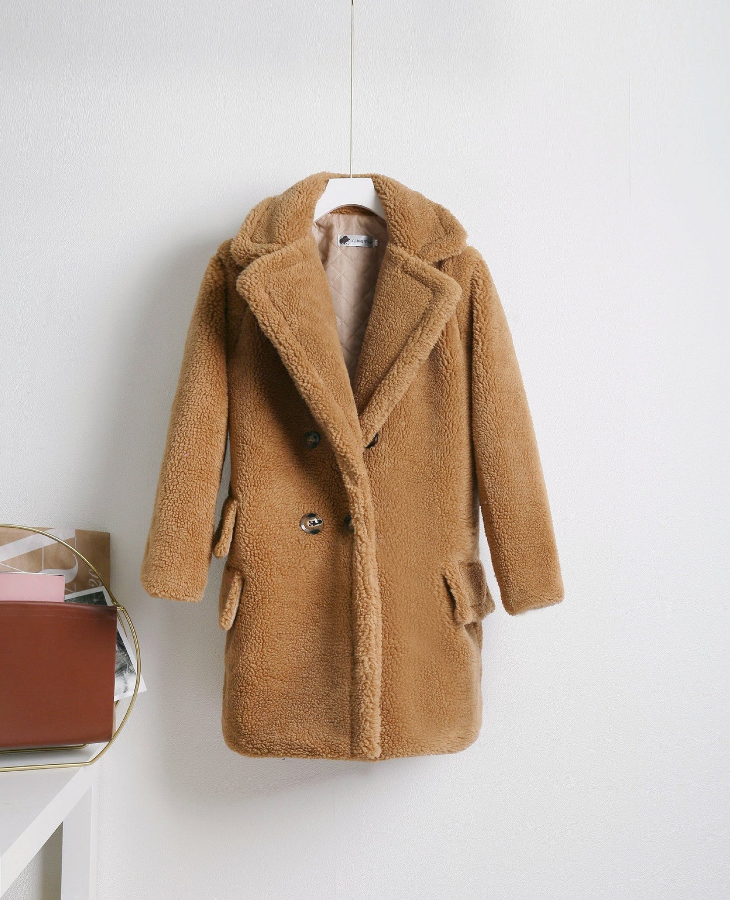 Street-wave Women's Cozy Double-Breasted Sherpa Coat In Sky Blue Plush For Winter Warmth And Style