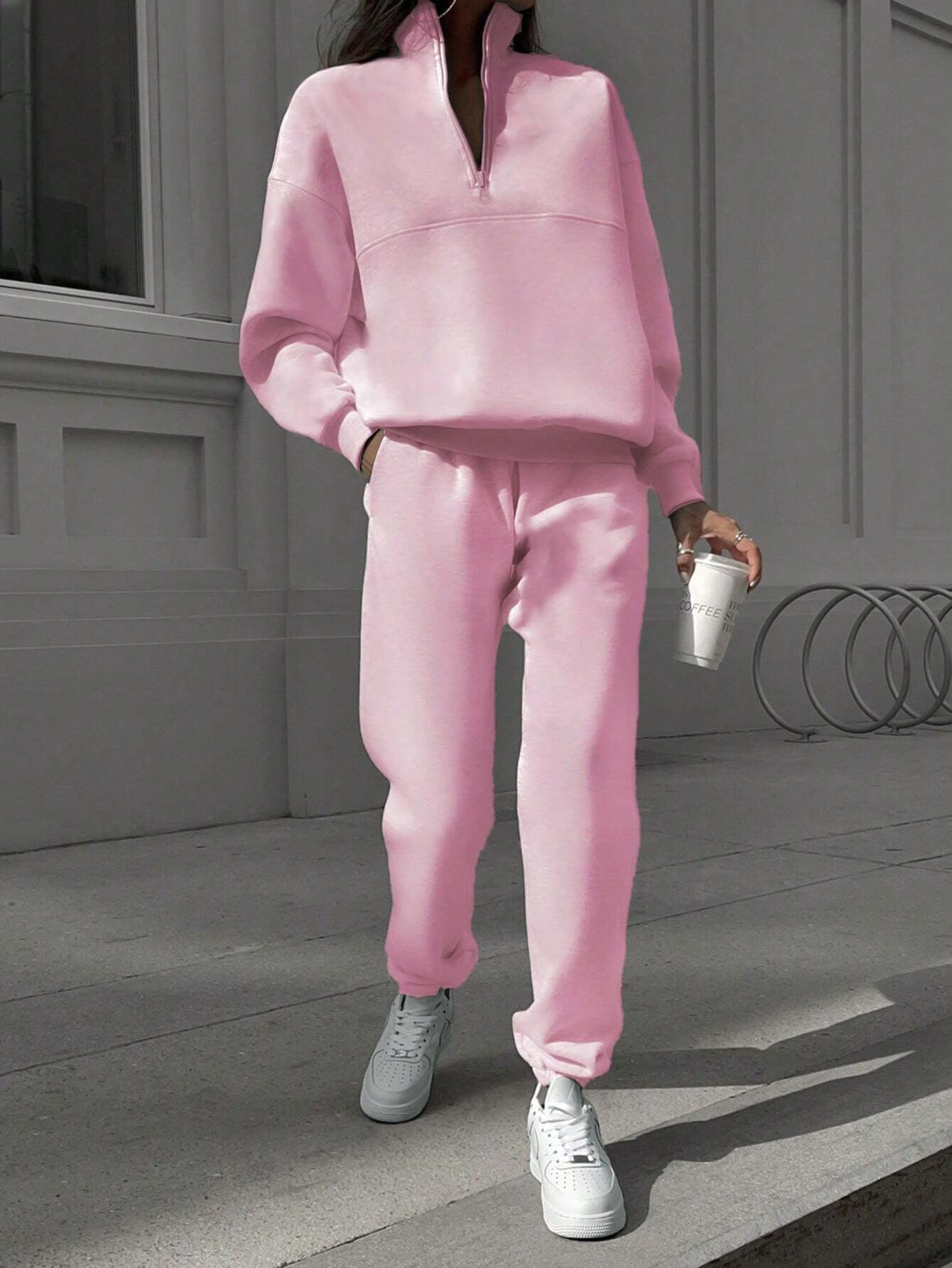 Street-wave Women Sporty Leisure Set With High Collar Zip Front Breathable Comfort
