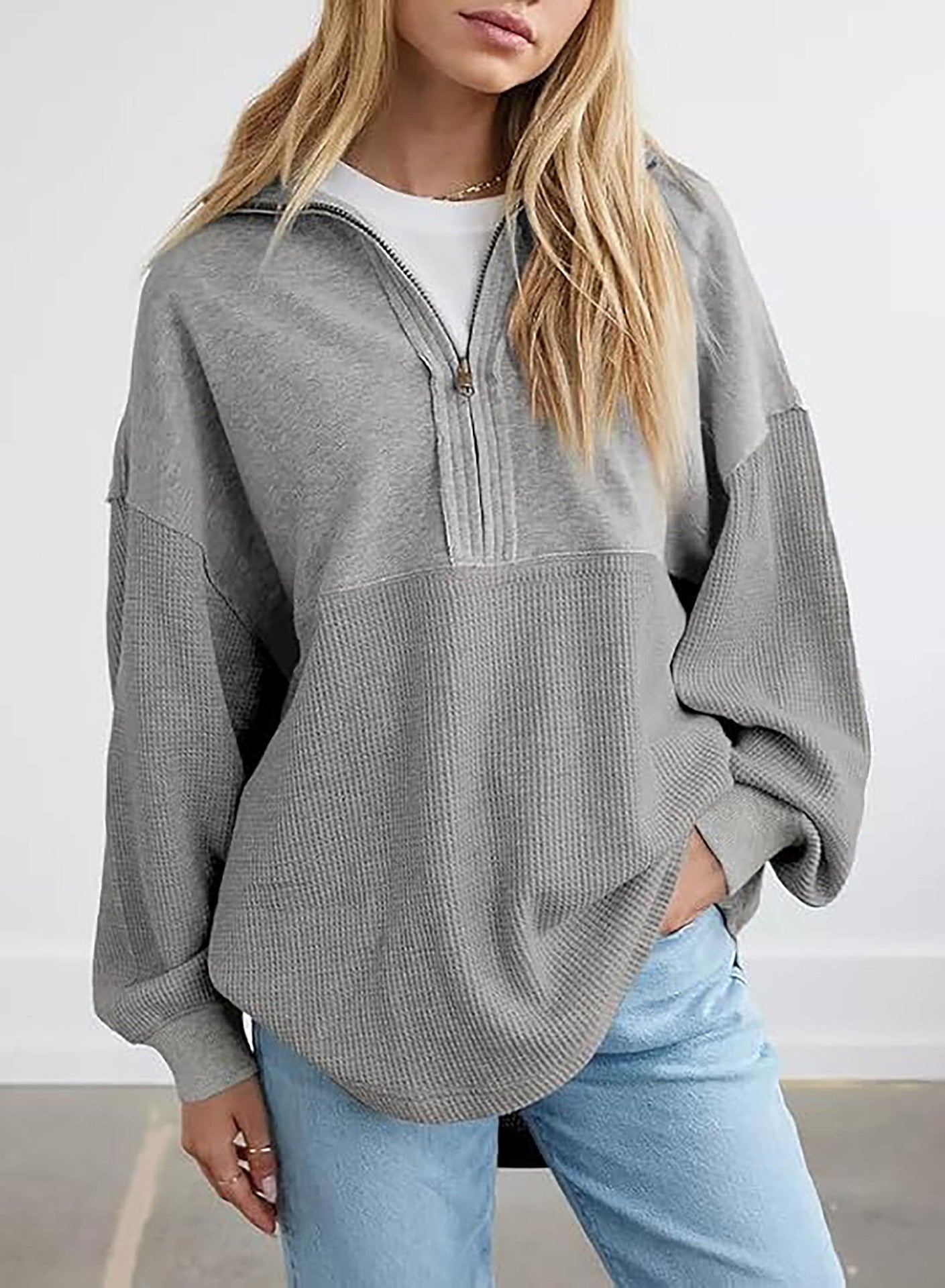Street Wave Women's Textured Knit Half Zip Hoodie With Cozy Relaxed Fit For Casual Everyday Wear