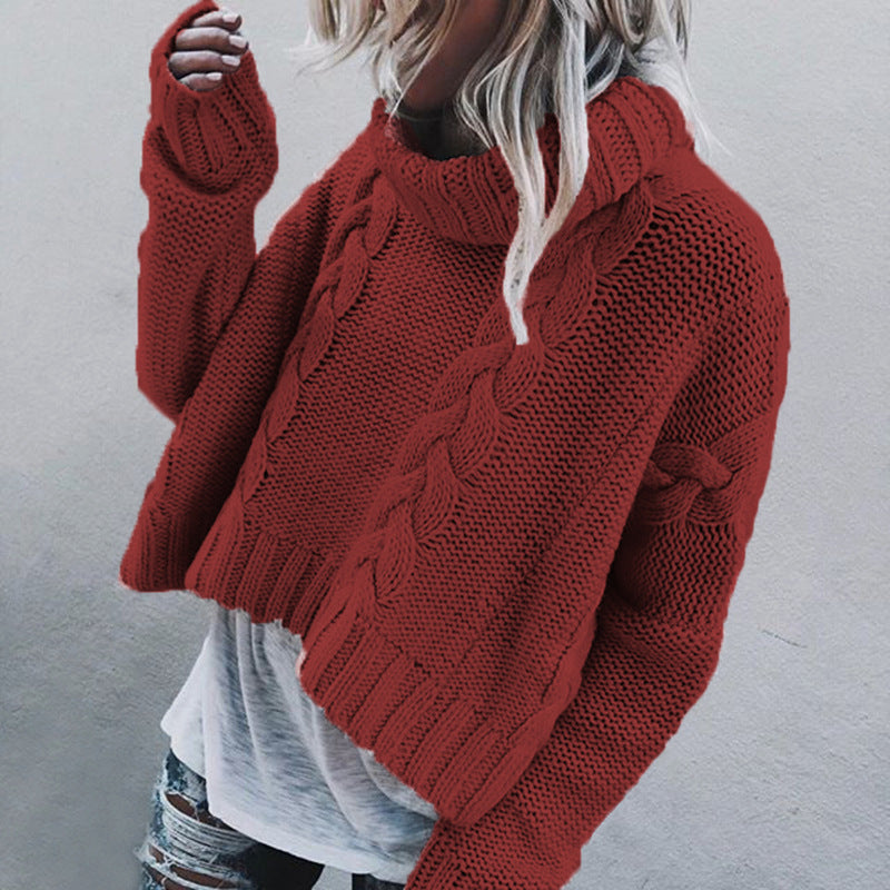 Street Wave Womens Cable Knit Sweater With High Collar And Unique Pattern For Cozy Warmth