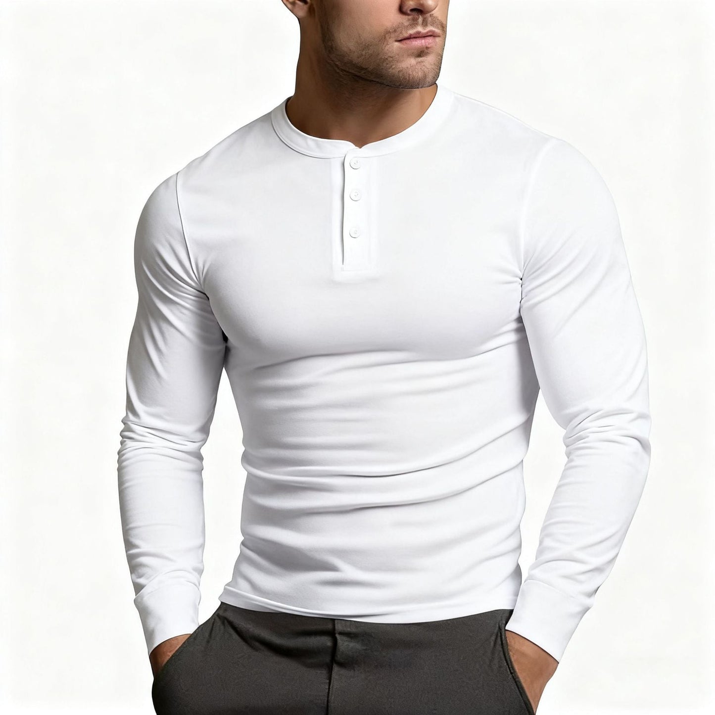 Street Wave Men's Long Sleeve Henley Shirt Slim Fit With Classic Button Detail For Everyday Comfort