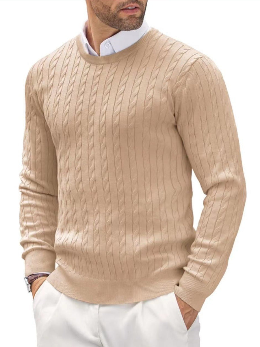 Street-Wave Men's Cable Knit Sweater With Herringbone Pattern For Classic Everyday Comfort