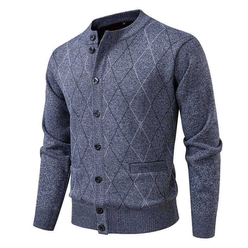 Street-wave Men's Cardigan With Modern Diamond Pattern For Stylish Urban Men Ideal For Office And Casual Wear