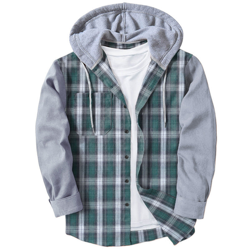 Streetwave Hooded Plaid Flannel Shirt For Men With Cozy Soft Hooded Layer And Two Patch Pockets