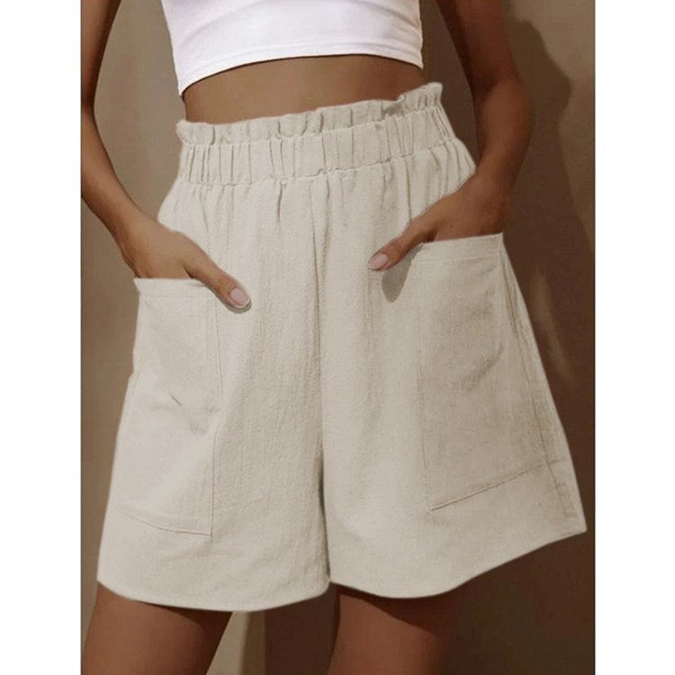 Street-Wave Heidi Mode Breathable High Waist Cotton Linen Shorts For Women With Pockets