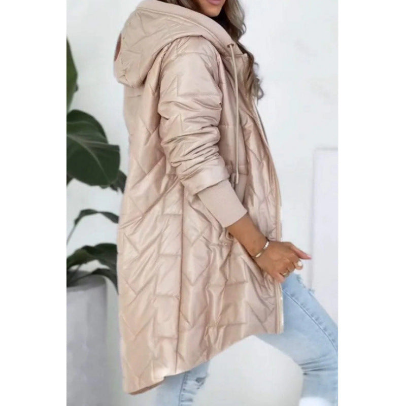 Street Wave Women Hooded Puffer Jacket With Large Pockets Lightweight Quilted Coat For Everyday