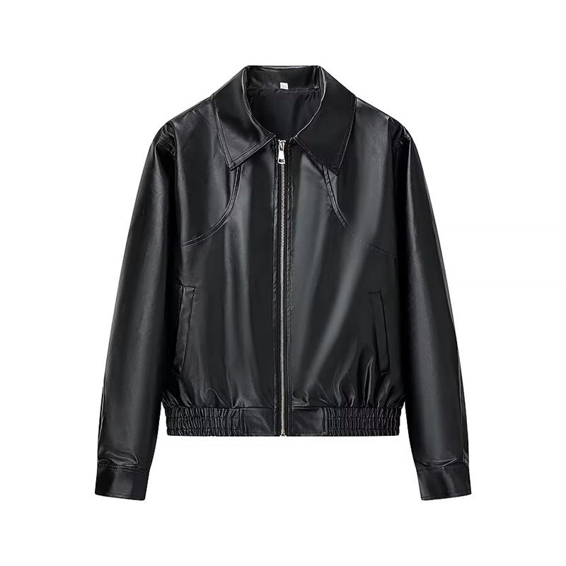 Street-Wave Womens Faux Leather Short Jacket With Stylish Zipper For Fashion Forward Women Chic Sleek