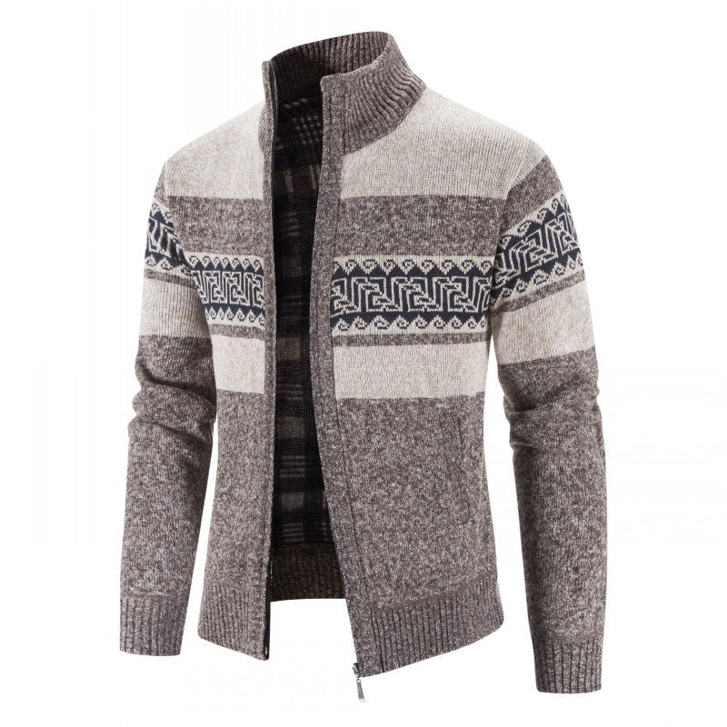 Mens Cardigan With High Collar Patterned Knit Streetwave For Stylish Men Cozy Warmth And Wind Protection