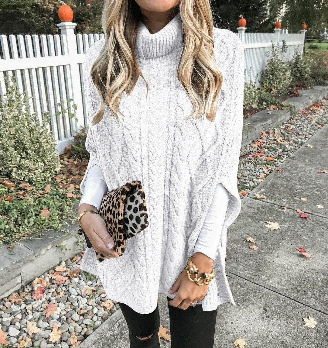 Street-Wave Women's Cable Knit Poncho With High Collar For Cozy Elegant Knitwear