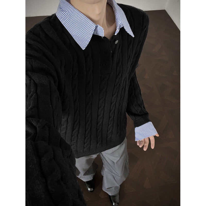 Street-wave Cable Knit Sweater for Women With Collar Premium Cozy Comfort for Cold Weather