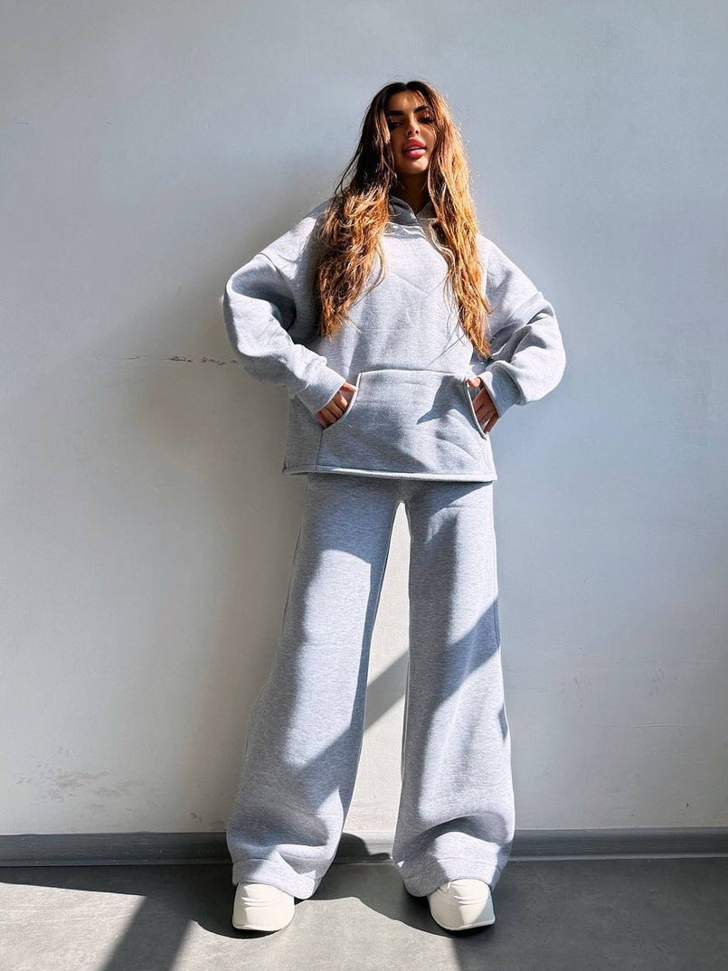 Street-wave Women's Oversized Hoodie And Wide Lounge Pants Set Cozy Comfort Effortless Streetwear