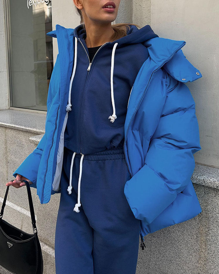 Street Wave Timeless Cotton Hooded Puffer Jacket For Women Cozy Loose Fit Comfort