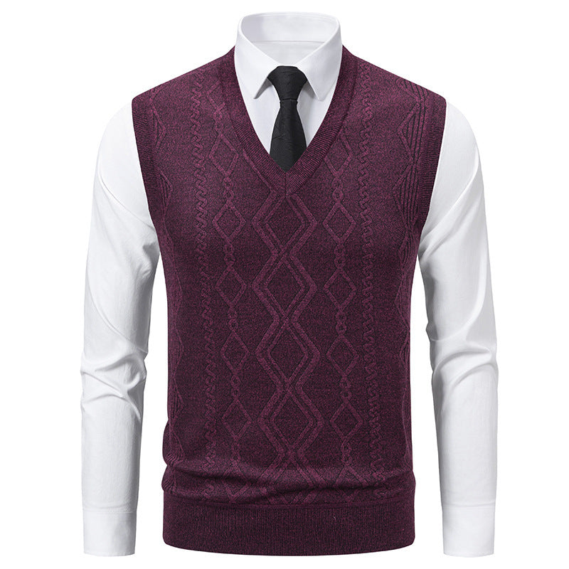 Street-Wave Men's V Neck Knit Sweater With Textured Cable Pattern For Warm Everyday Comfort