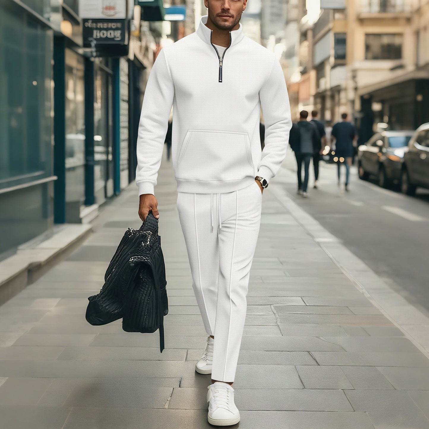 Street-Wave Men's Leisure Sweater Set Zip Closure Elastic Waistband Breathable Comfort For Modern Men