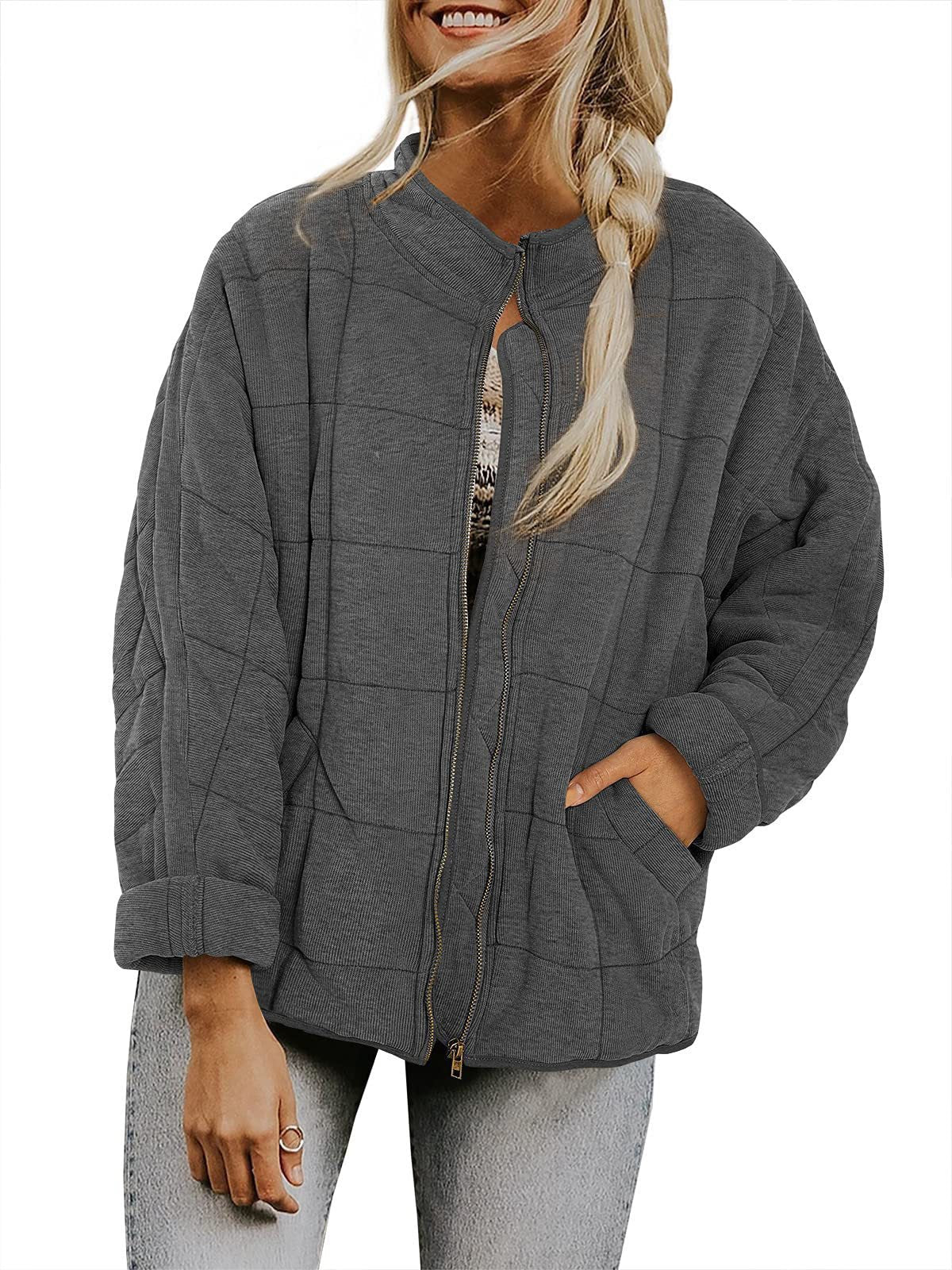 Street Wave Women Quilted Hoodie Jacket With Zip Front And Pockets For Warm Everyday Comfort