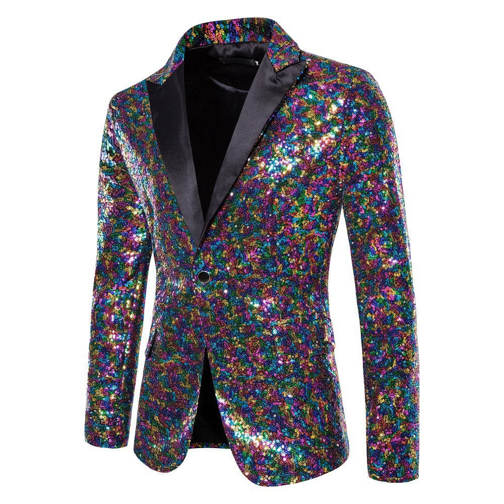 Street Wave Mens Shimmering Sequin Blazer With Satin Lapels For Parties Weddings