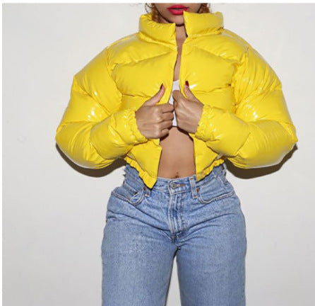 Street-Wave Women's Short Quilted Puffer Jacket With Shine, Water-Resistant Warm Fashion