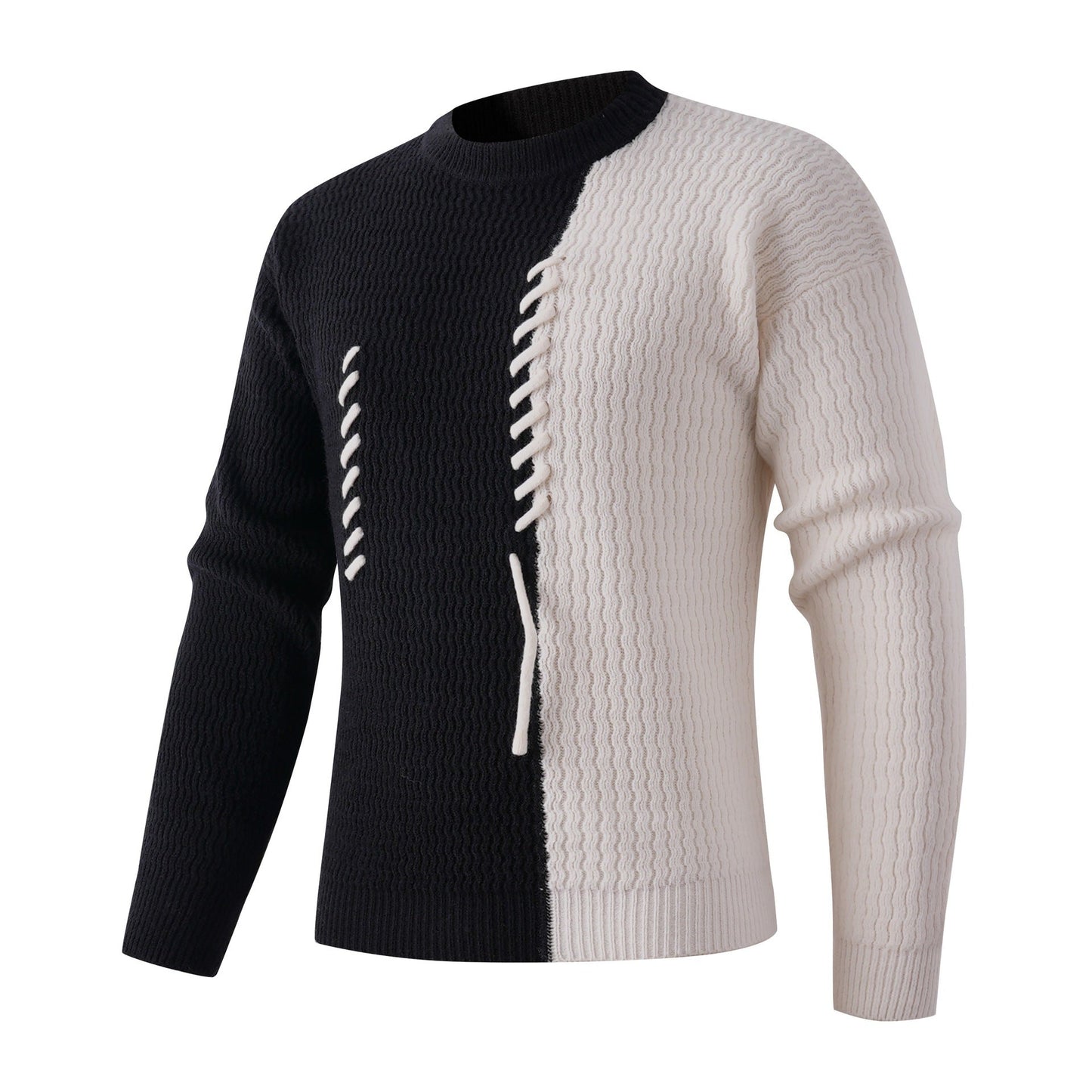 Street-Wave Men's Cable Knit Sweater With Modern Pattern And Bold Contrasting Details