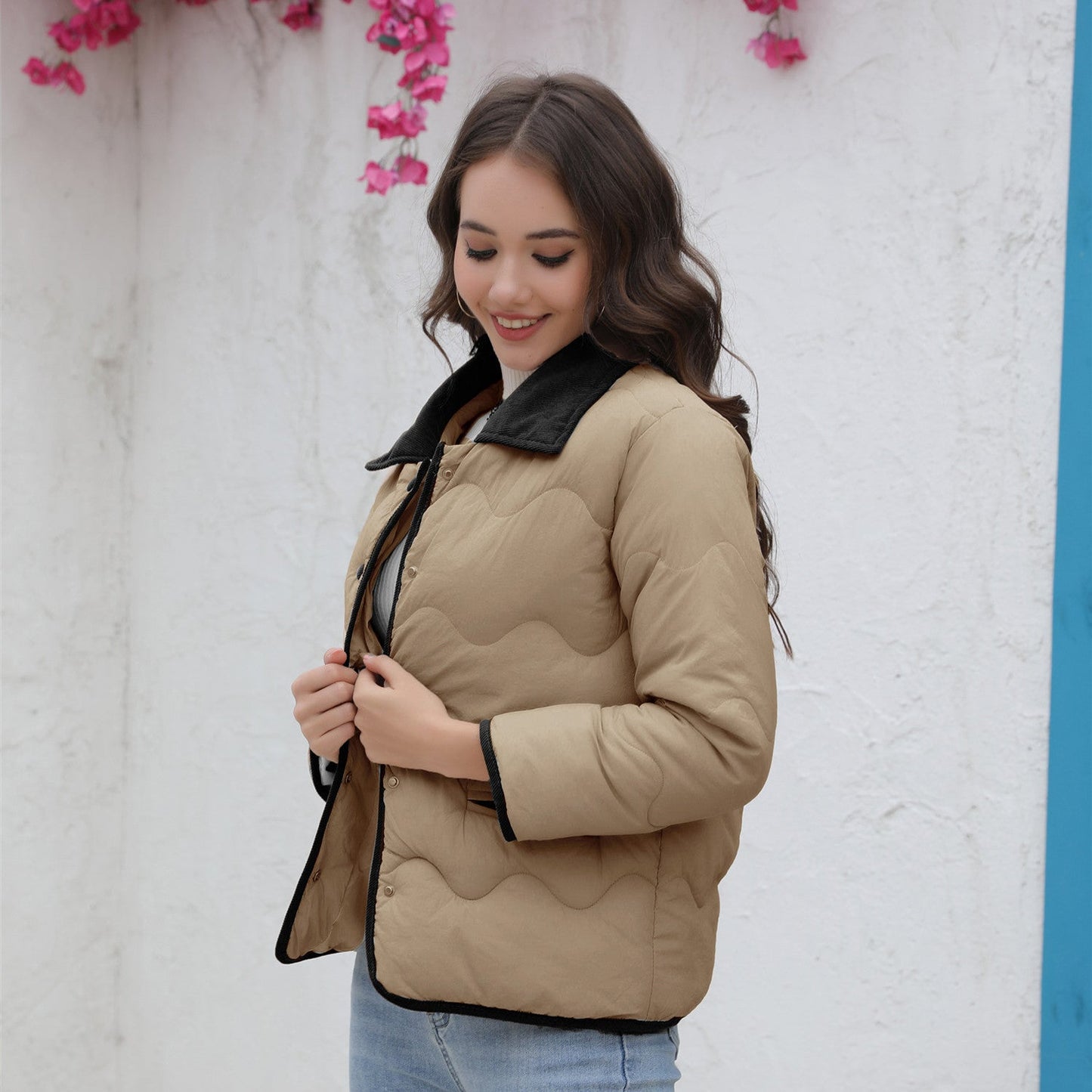 Streetwave Womens Quilted Short Jacket With High Collar Chic Cozy Versatile Outerwear For Women