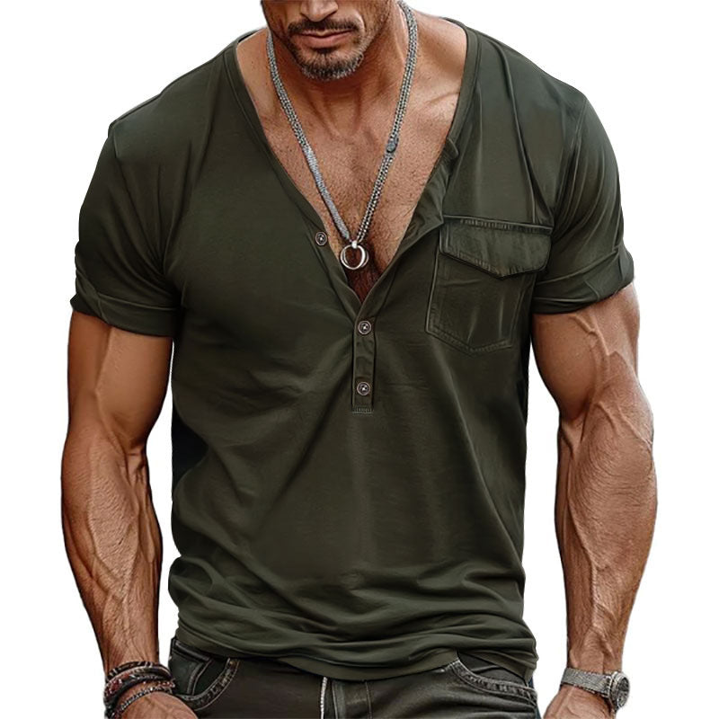 Streetwave Mens Henley T Shirt Short Sleeve With Decorative Chest Pocket Modern Fit