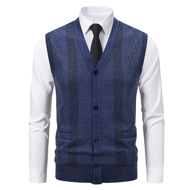 Mens Cardigan With Classic V Neck And Fine Cable Knit Pattern Street-Wave Timeless Versatile For Modern Men