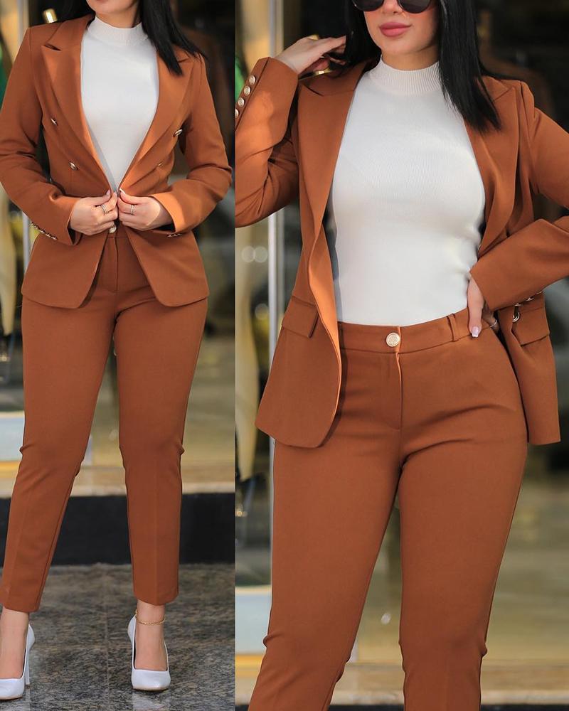 Street-wave Women Elegant Suit Set With Tailored Blazer And Slim Trousers For Office Confidence