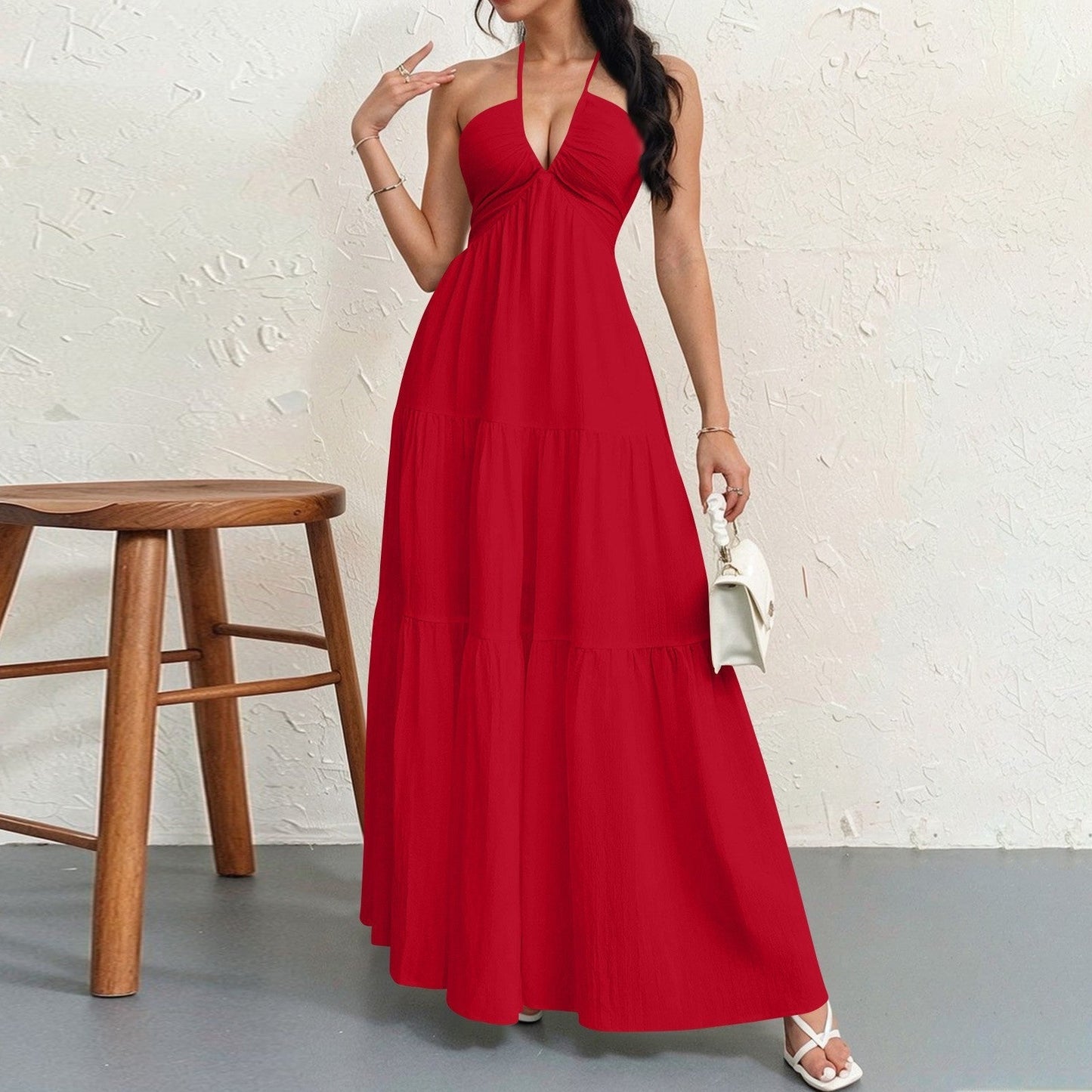 Streetwave Womens Maxi Dress Flowing Silhouette With Deep V Neck For Women Elegant Summer Look