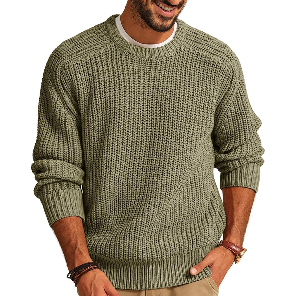 Mens Chunky Knit Pullover Crew Neck Streetwave Casual Warmth in Breathable Cotton