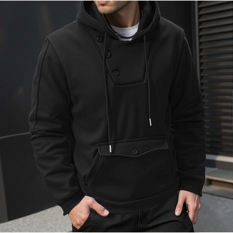 Street-Wave Men's Hooded Pullover With Button Closure And Practical Pockets For Versatile Everyday Wear